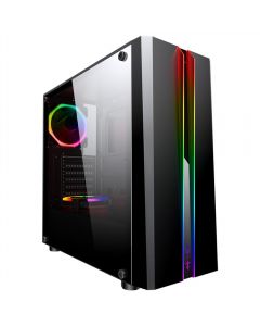 Gabinete Gamer ATX Lateral Acrílico Fita Led Frontal RGB Rainbow CG-04RD Odyssey K-Mex Preto  Sem Fonte